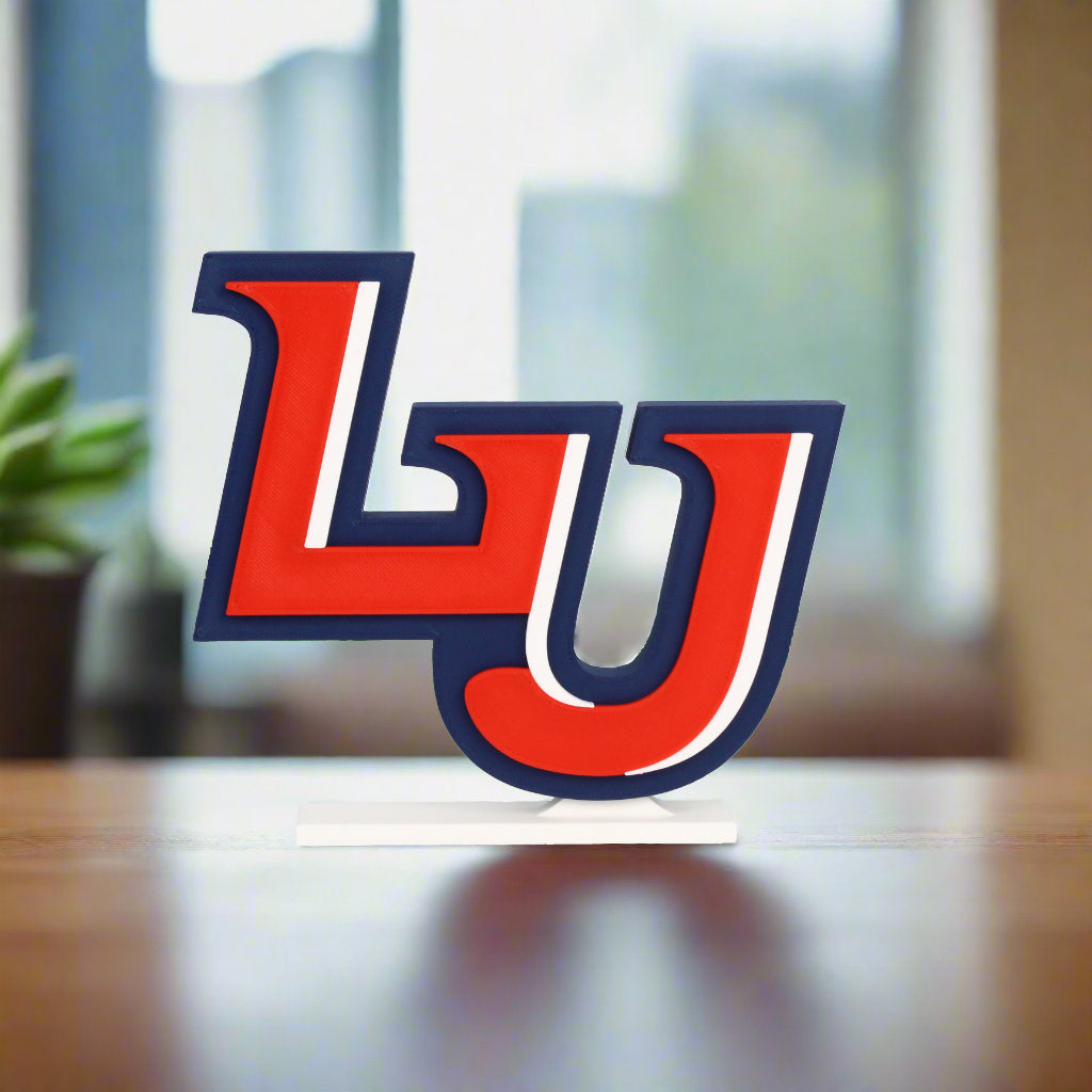 Liberty University Flames decoration on an empty table.