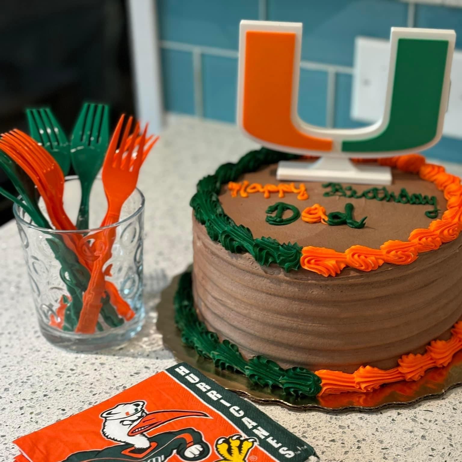 University of Miami Hurricanes decoration as a cake topper.