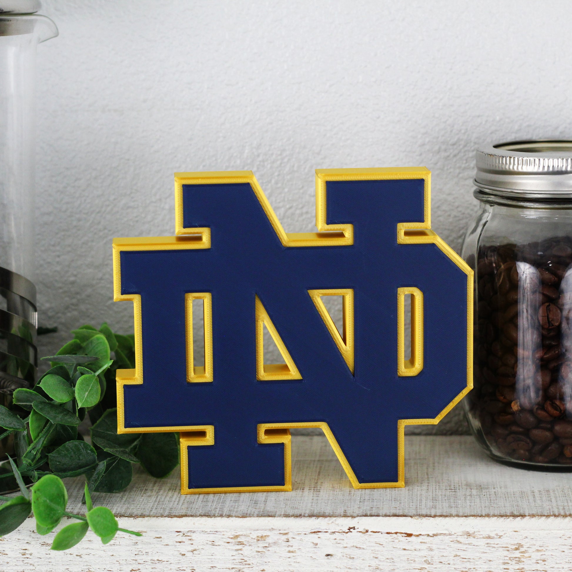 University of Notre Dame decoration on a coffee bar.